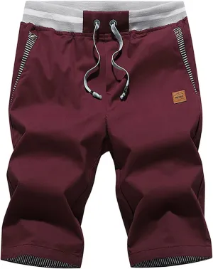 JustSun Mens Shorts Casual Classic Fit Cotton Summer Beach Shorts with Elastic Waist and Pockets