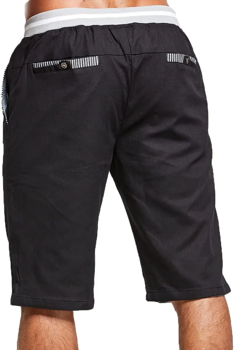 JustSun Mens Shorts Casual Classic Fit Cotton Summer Beach Shorts with Elastic Waist and Pockets