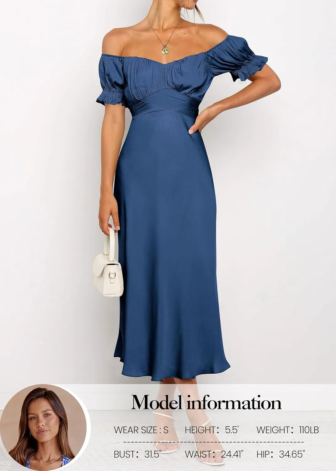 KIRUNDO Women's 2025 Summer Satin Midi Dress Off The Shoulder Wrap Ruched Wedding Guest Party Cocktail Formal Prom Dresses