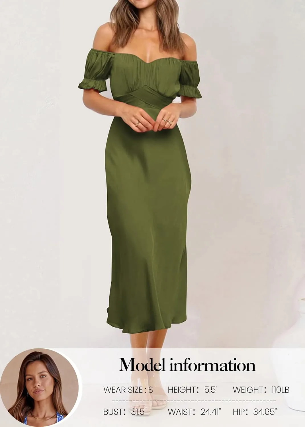 KIRUNDO Women's 2025 Summer Satin Midi Dress Off The Shoulder Wrap Ruched Wedding Guest Party Cocktail Formal Prom Dresses