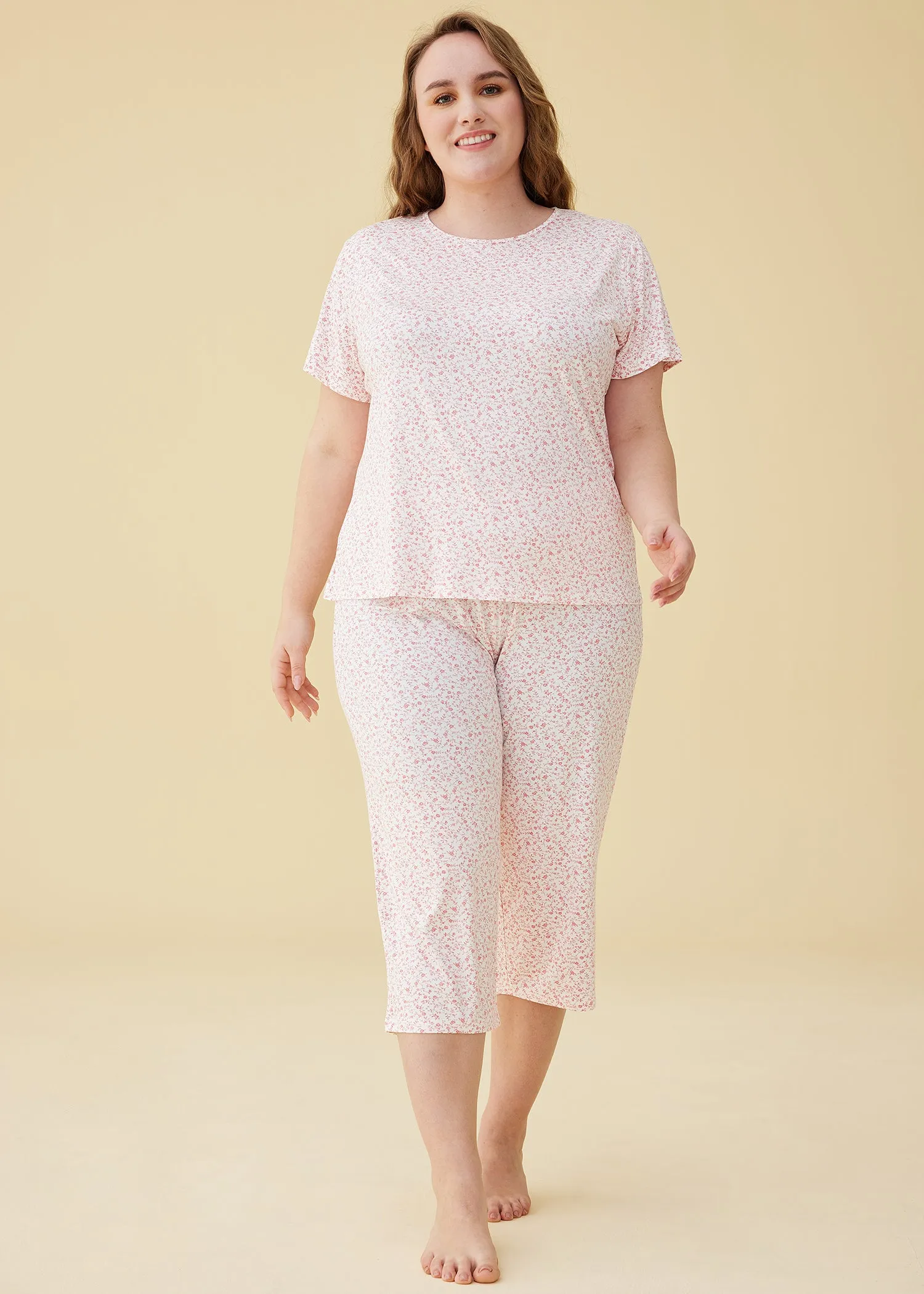 Latuza Women's Floral Short Sleeve Top with Capris Pajama Set