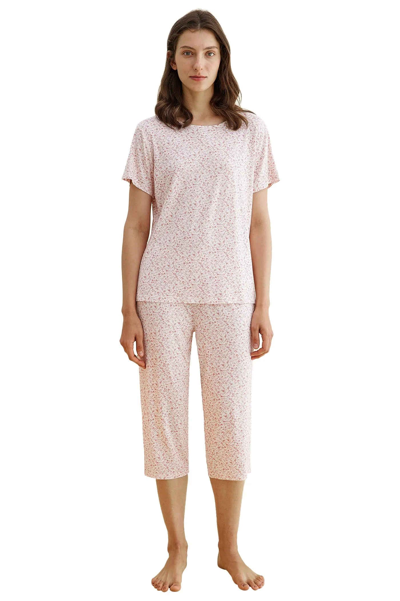 Latuza Women's Floral Short Sleeve Top with Capris Pajama Set