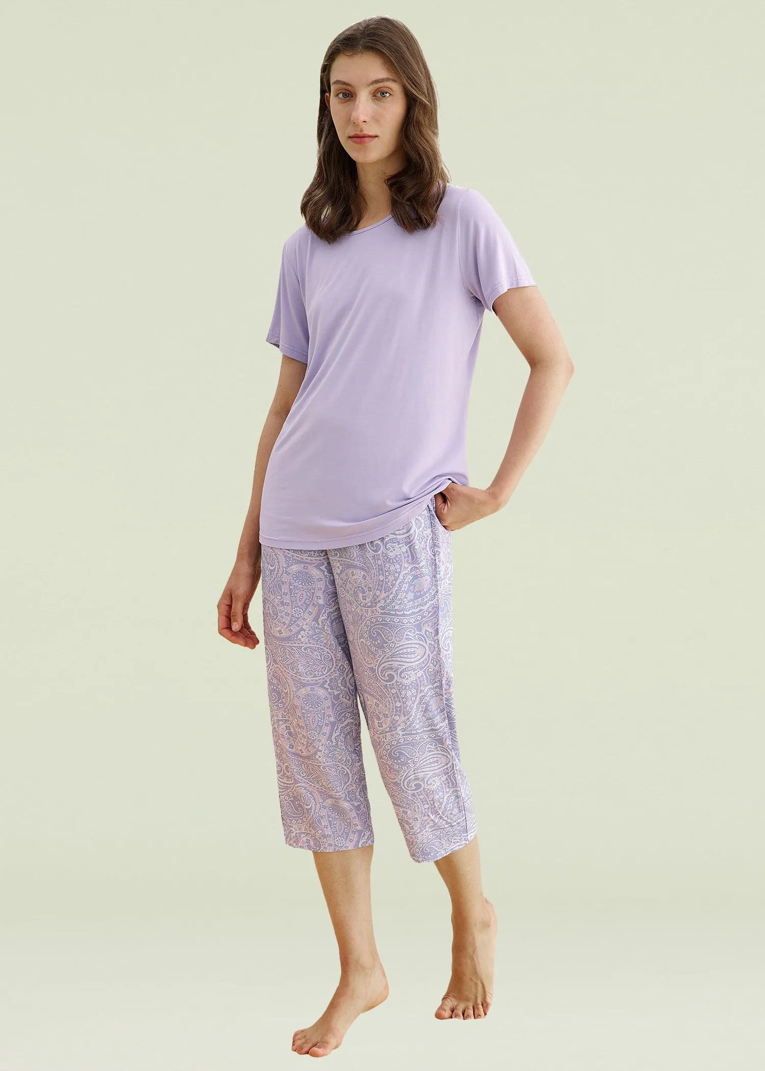 Latuza Women's Floral Short Sleeve Top with Capris Pajama Set