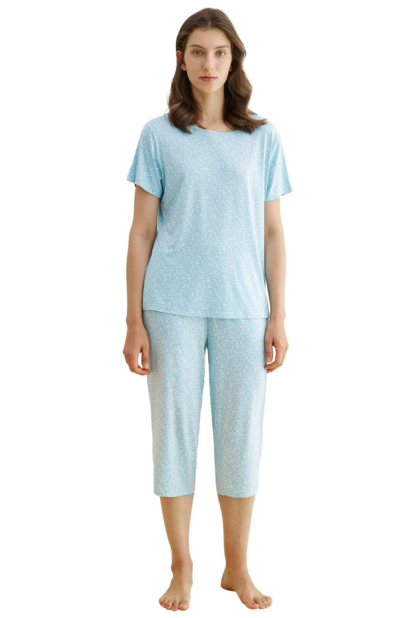 Latuza Women's Floral Short Sleeve Top with Capris Pajama Set