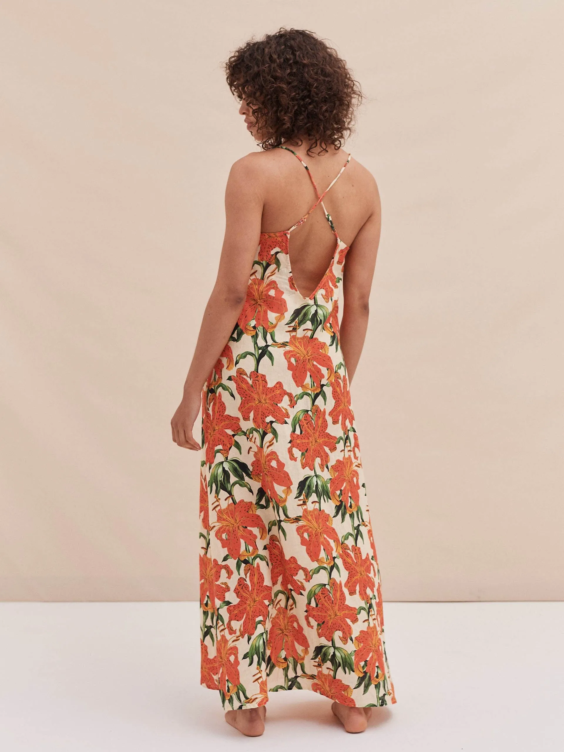 Linen A-line nightdress in Lilium Orange Cream