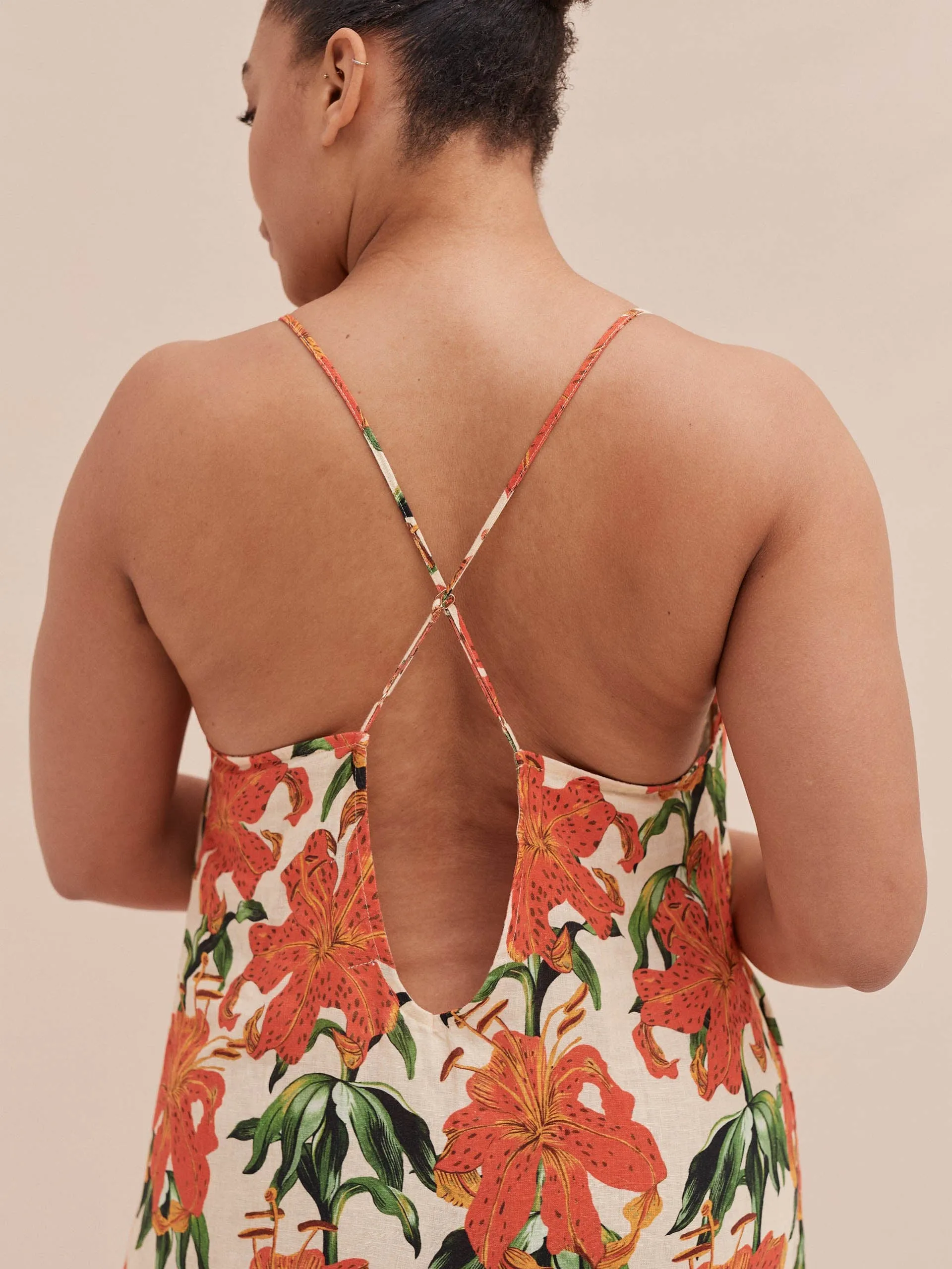 Linen A-line nightdress in Lilium Orange Cream