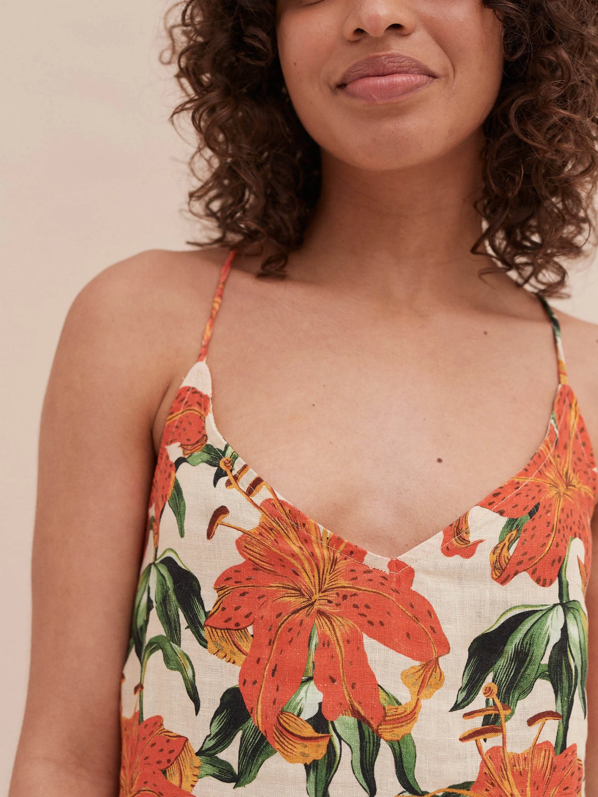Linen A-line nightdress in Lilium Orange Cream