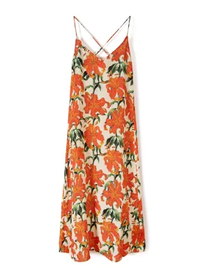 Linen A-line nightdress in Lilium Orange Cream
