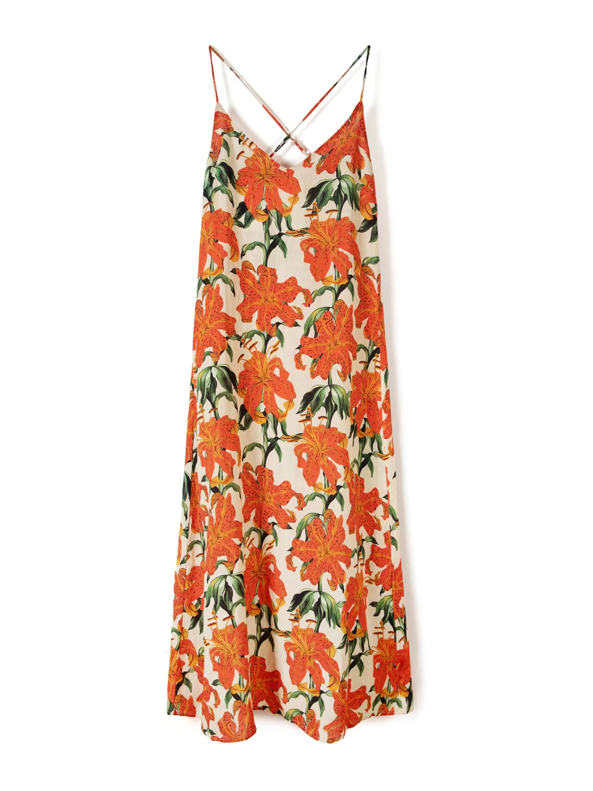 Linen A-line nightdress in Lilium Orange Cream