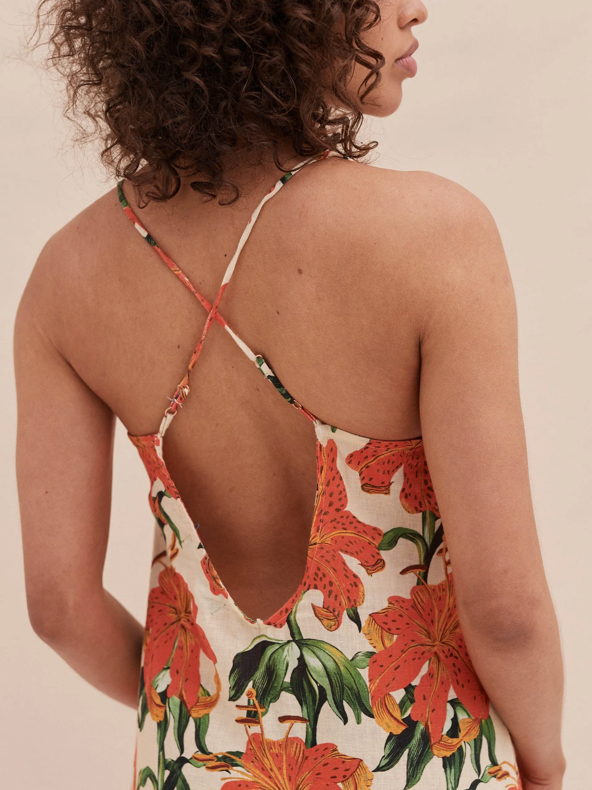 Linen A-line nightdress in Lilium Orange Cream