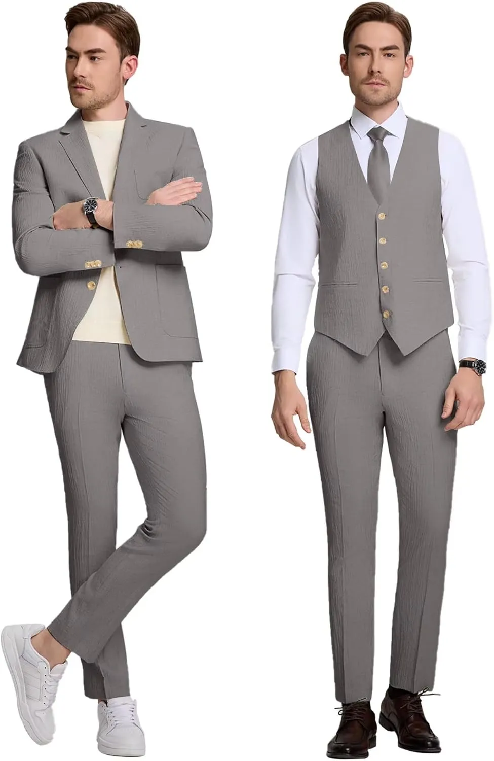 Linen Men Suit 3 Piece Slim Fit Mens Linen Suits Blazer Jackets Vest Pants Set Summer Wedding Prom Tuxedo Outfit