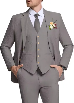 Linen Men Suit 3 Piece Slim Fit Mens Linen Suits Blazer Jackets Vest Pants Set Summer Wedding Prom Tuxedo Outfit