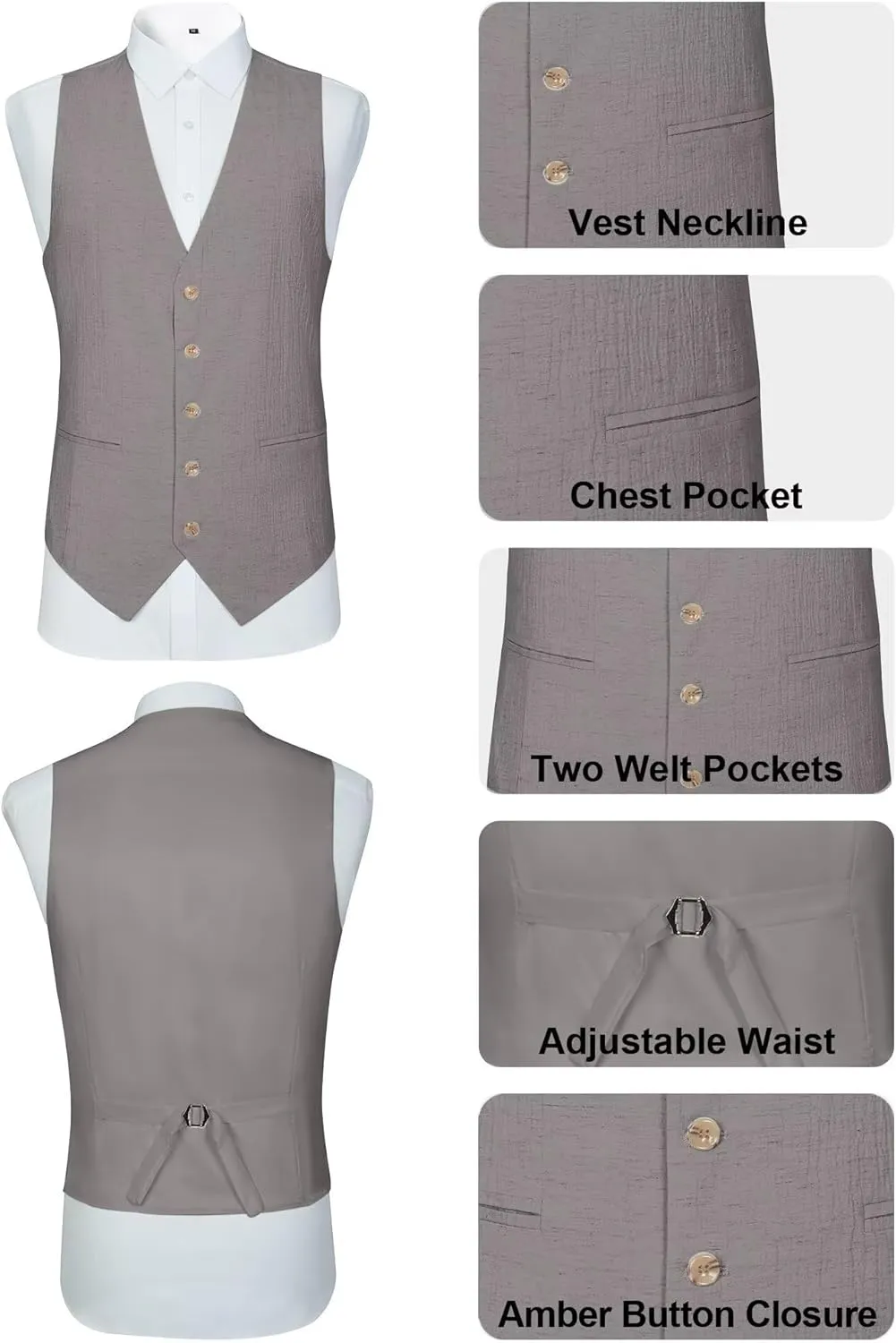 Linen Men Suit 3 Piece Slim Fit Mens Linen Suits Blazer Jackets Vest Pants Set Summer Wedding Prom Tuxedo Outfit