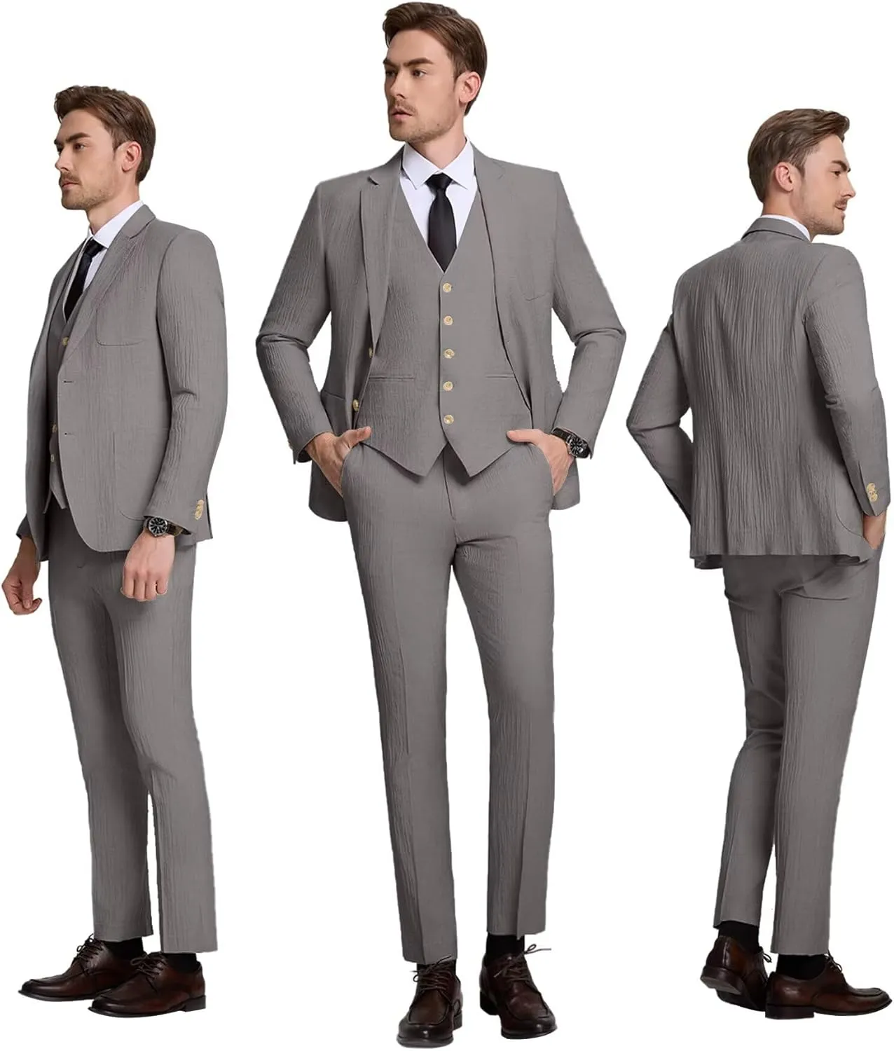Linen Men Suit 3 Piece Slim Fit Mens Linen Suits Blazer Jackets Vest Pants Set Summer Wedding Prom Tuxedo Outfit