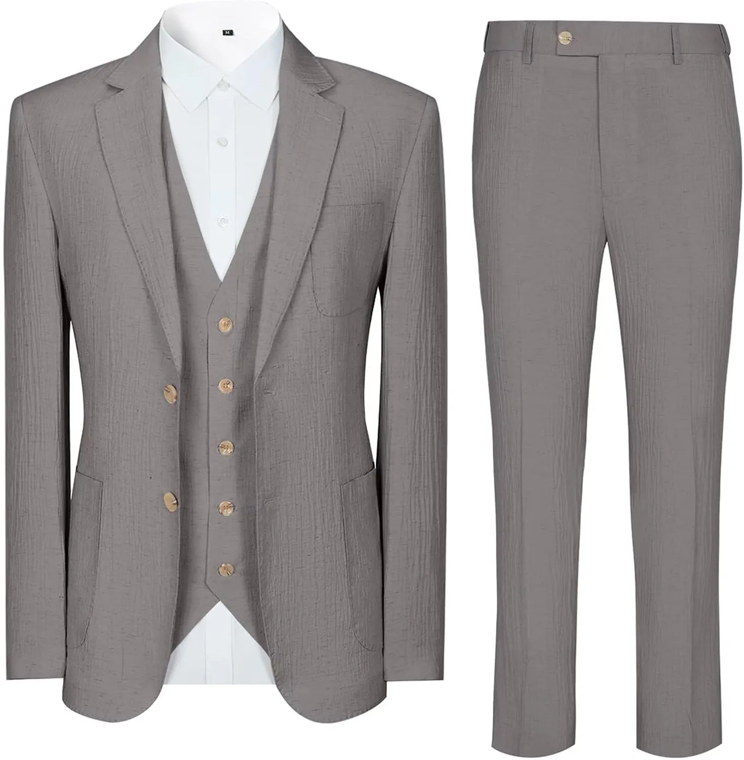 Linen Men Suit 3 Piece Slim Fit Mens Linen Suits Blazer Jackets Vest Pants Set Summer Wedding Prom Tuxedo Outfit