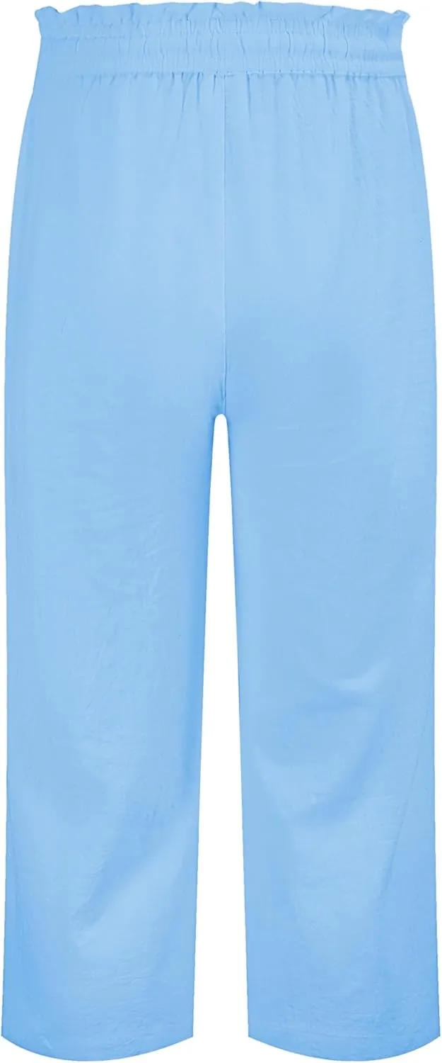 LNX Womens Linen Pants High Waisted Wide Leg Drawstring Casual Loose Trousers with Pockets