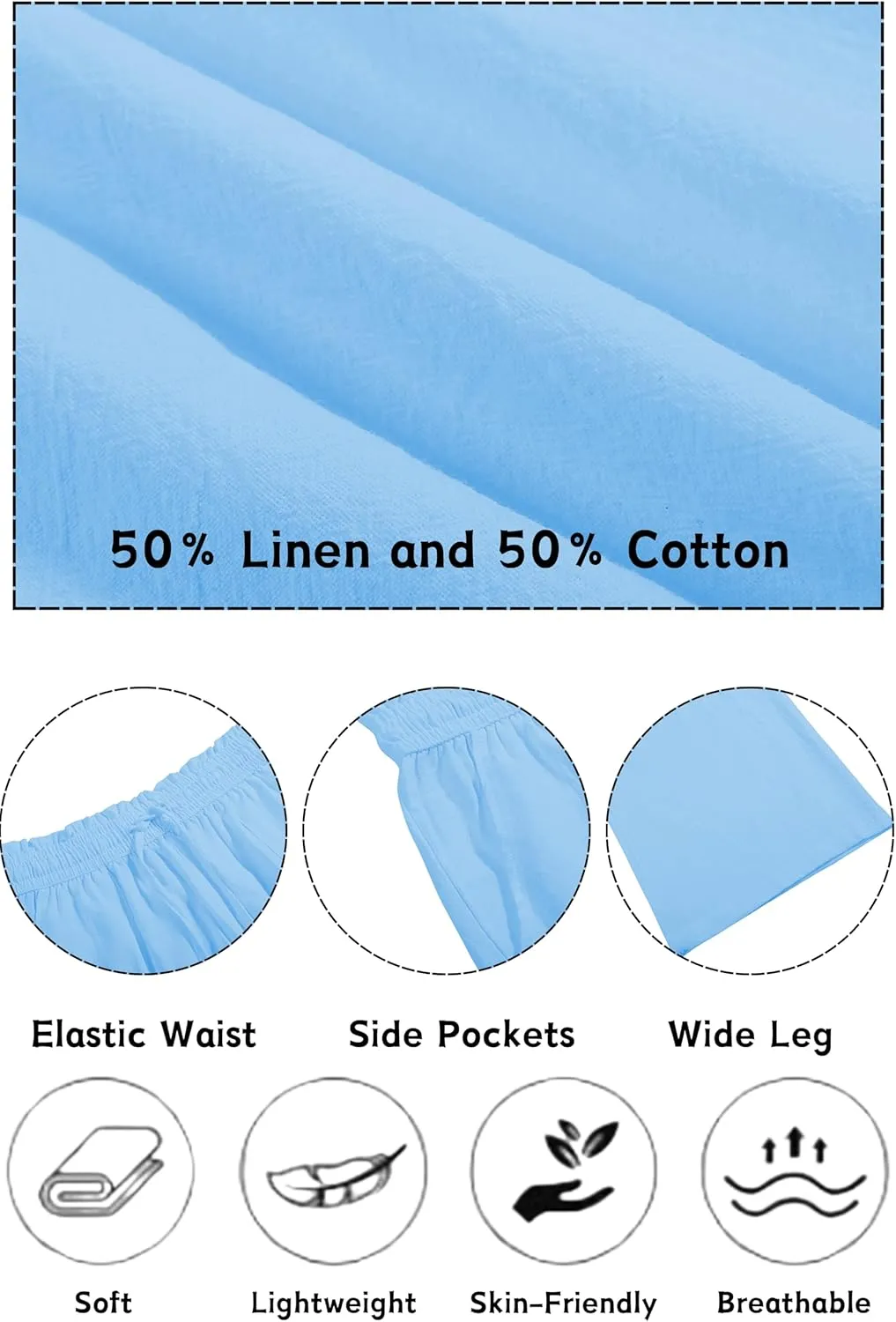 LNX Womens Linen Pants High Waisted Wide Leg Drawstring Casual Loose Trousers with Pockets
