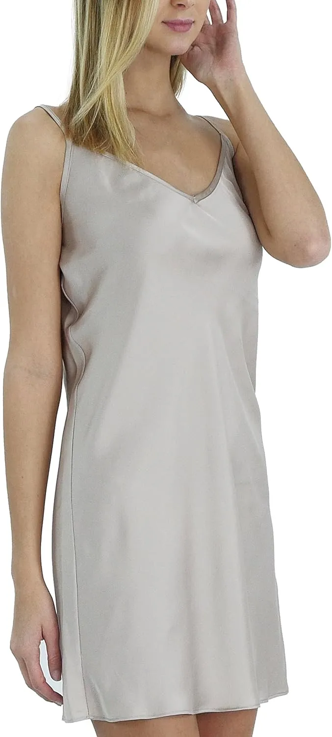 MELODY Women V neck bias cut satin camisole full slip dress