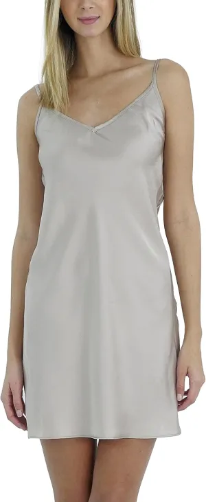 MELODY Women V neck bias cut satin camisole full slip dress