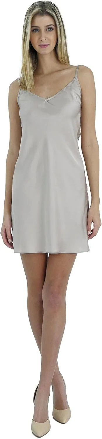 MELODY Women V neck bias cut satin camisole full slip dress