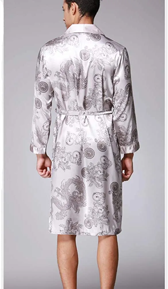 Men's Black Satin Kimono Silk Long Sleeve Robe