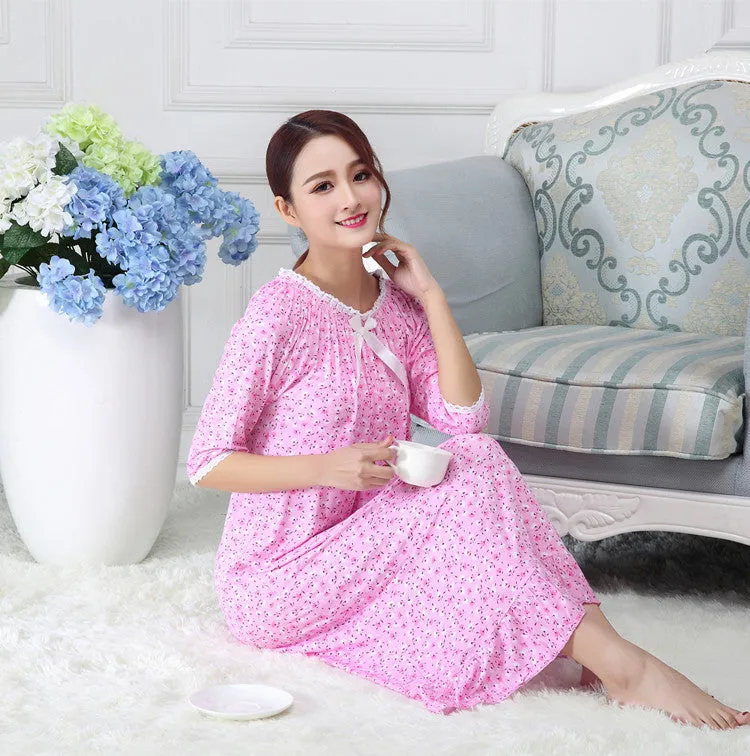 Modal Long Small Floral Nightgown