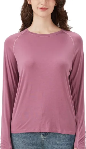 netdraw Women's Ultra Soft Bamboo Viscose Workout T-Shirt Long Sleeve Cooling Lighweight Tops with Thumbholes