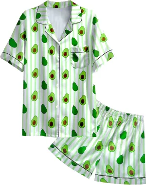 Nidoul Girls Pajamas Satin Pajama Set Silk Pjs Short Sleeve Button Down Summer Sleepwear for Big Kids 7-14Y