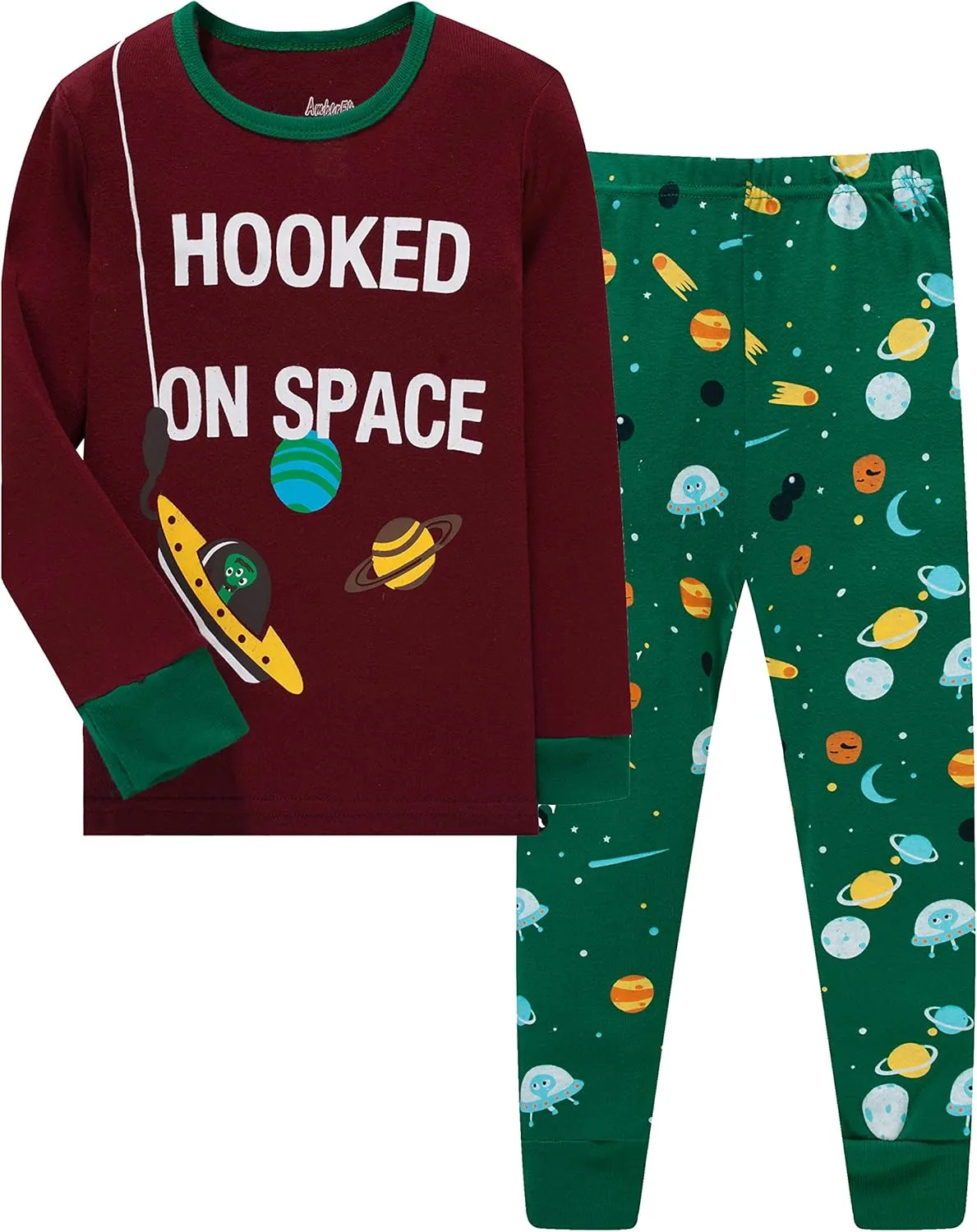 Pajamas for Boys Dinosaur Rocket Space 4-Piece PJs Long Sleeve Sets Sleepwear 2-12 Years