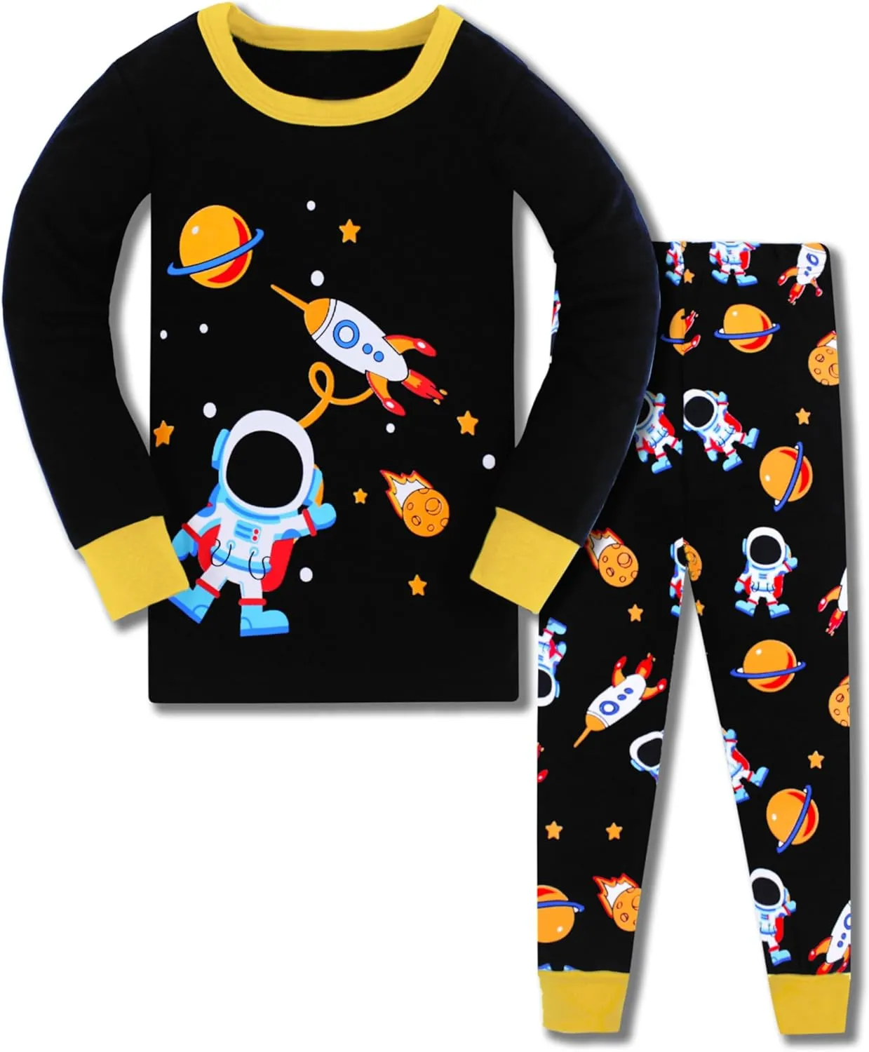Pajamas for Boys Dinosaur Rocket Space 4-Piece PJs Long Sleeve Sets Sleepwear 2-12 Years