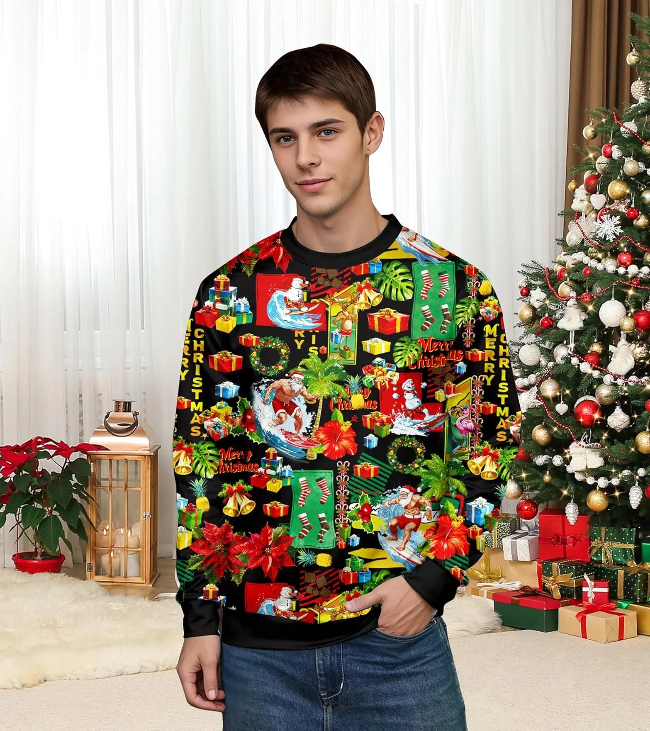 RAISEVERN Ugly Christmas Sweatshirt for Women Men Funny Novelty Pullover Tops for Holiday