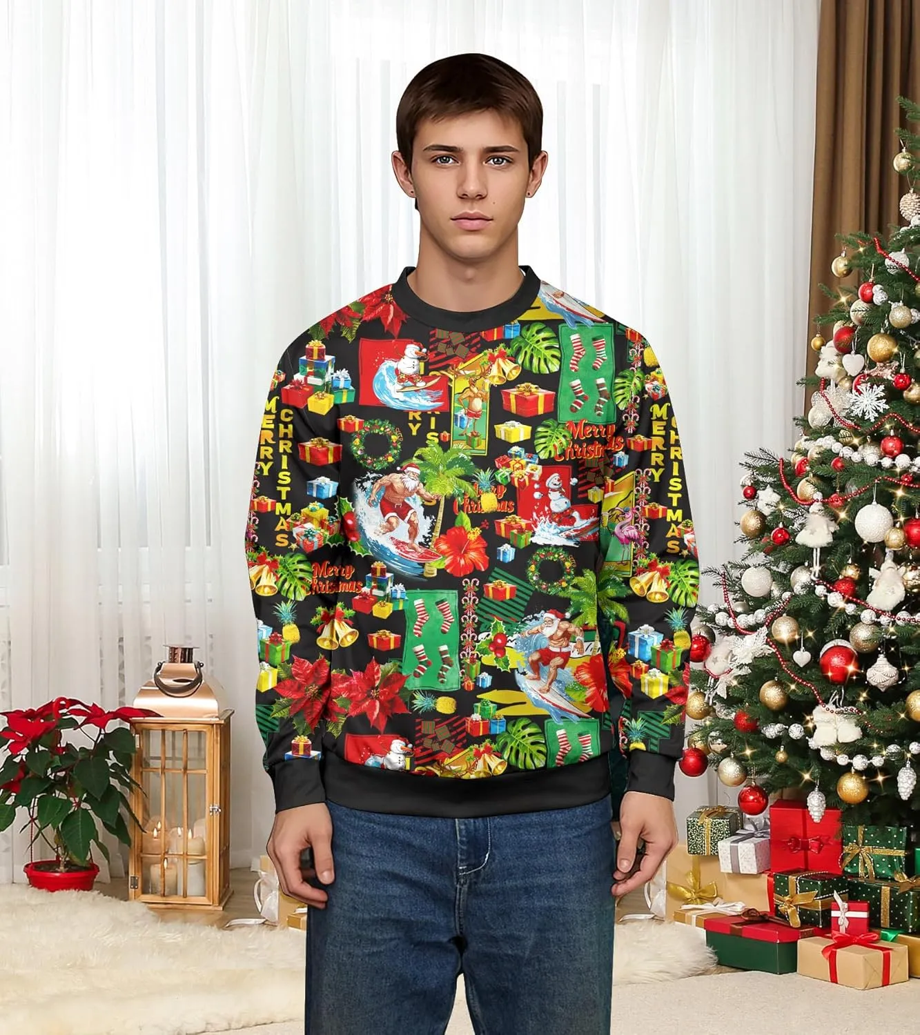 RAISEVERN Ugly Christmas Sweatshirt for Women Men Funny Novelty Pullover Tops for Holiday