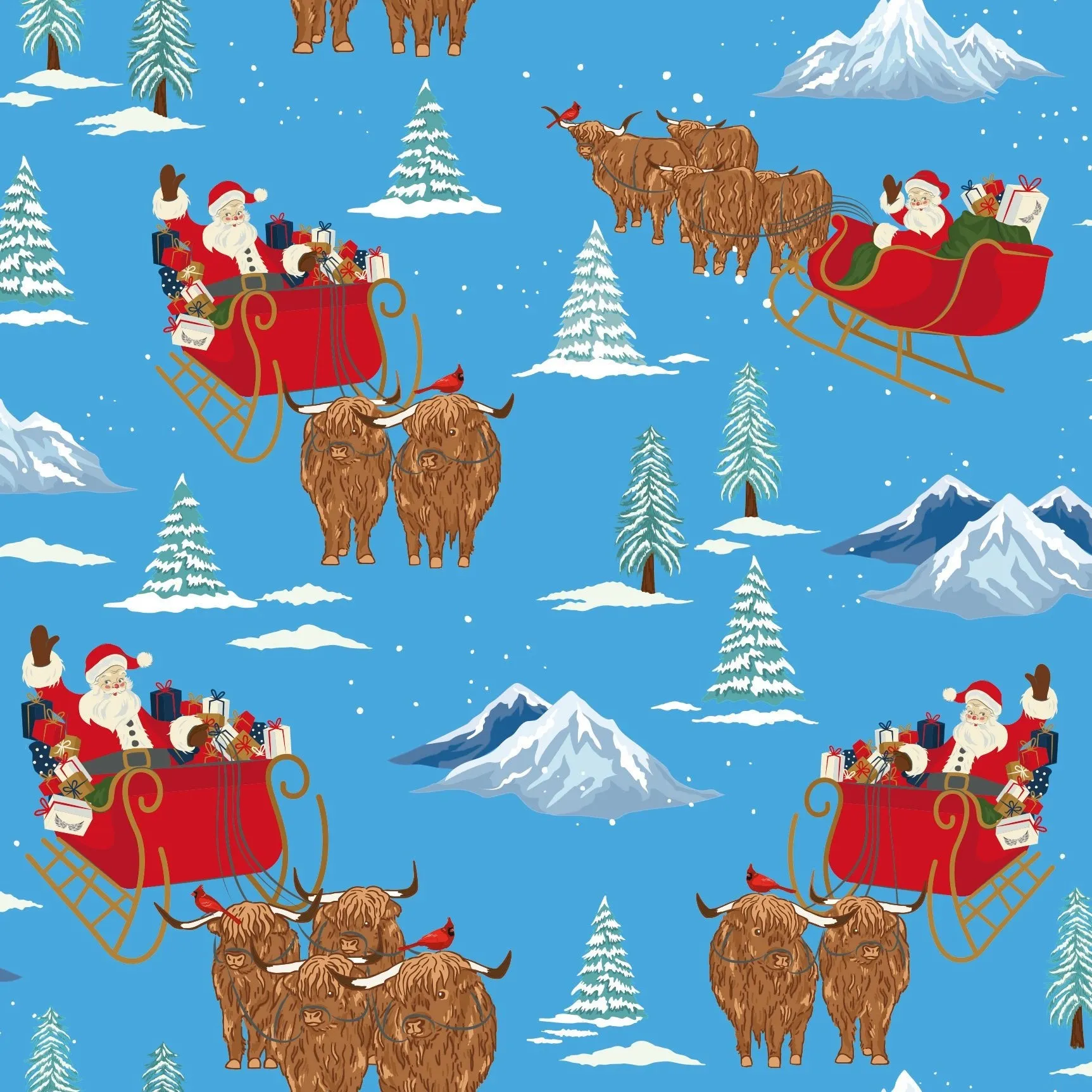 Santa & Highland Cattle Sleighs Men's Long Sleeve Pajama Set