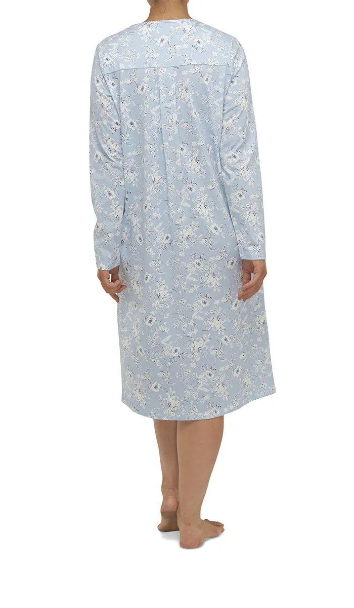 Schrank 100% Cotton Nightgown with Long Sleeve in Blue Floral Print Shelley SK203S