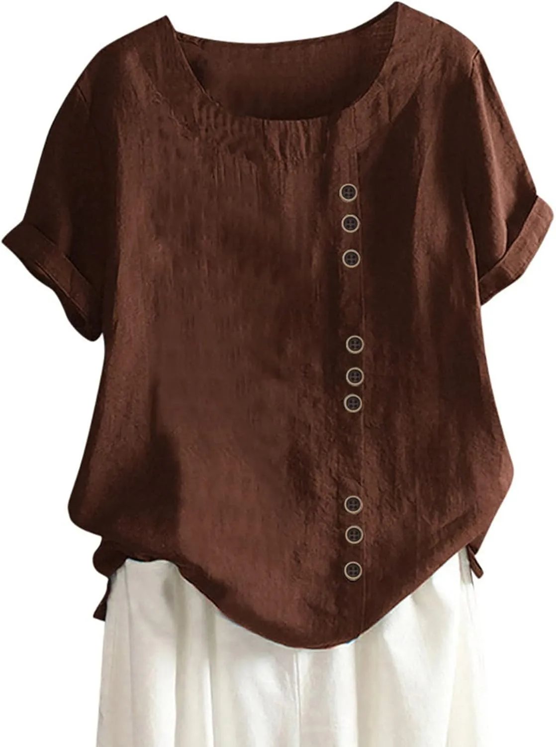 Summer Tops for Women 2025 Cotton Linen Casual Half Sleeve T Shirt Crewneck Oversized Tops Beach Vacation Blouse