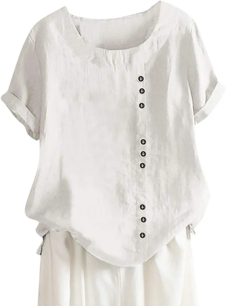 Summer Tops for Women 2025 Cotton Linen Casual Half Sleeve T Shirt Crewneck Oversized Tops Beach Vacation Blouse