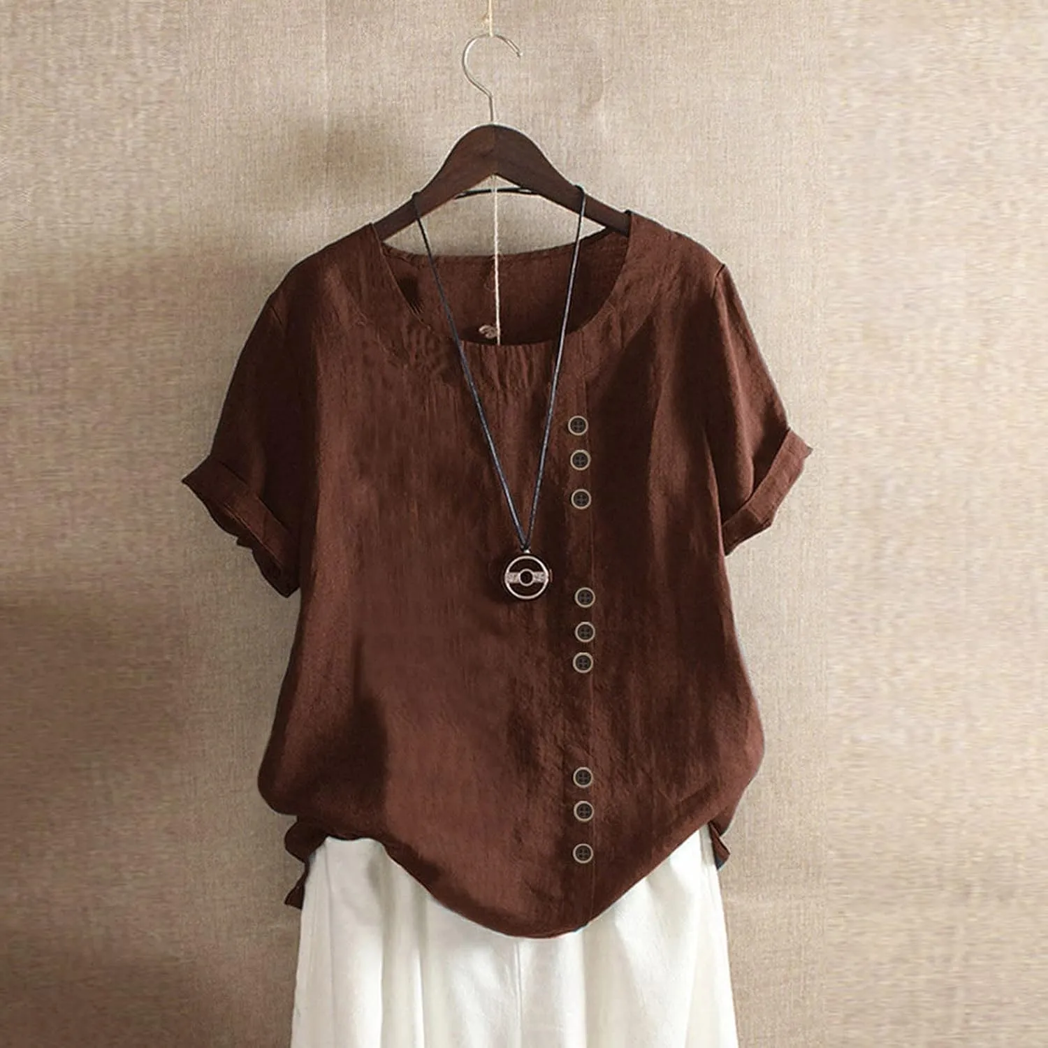 Summer Tops for Women 2025 Cotton Linen Casual Half Sleeve T Shirt Crewneck Oversized Tops Beach Vacation Blouse