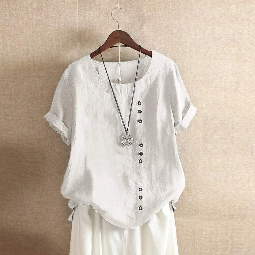 Summer Tops for Women 2025 Cotton Linen Casual Half Sleeve T Shirt Crewneck Oversized Tops Beach Vacation Blouse