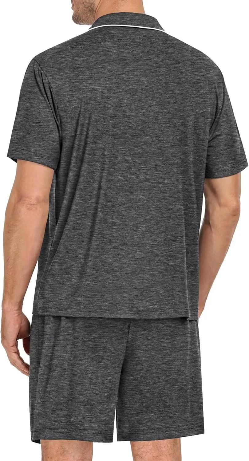 SWOMOG Mens Pajama Set Short Sleeve 2 PCS Sleepwear Button Down Soft Loungewear Modal Set Pj Set with Pockets S-3XL