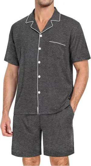 SWOMOG Mens Pajama Set Short Sleeve 2 PCS Sleepwear Button Down Soft Loungewear Modal Set Pj Set with Pockets S-3XL