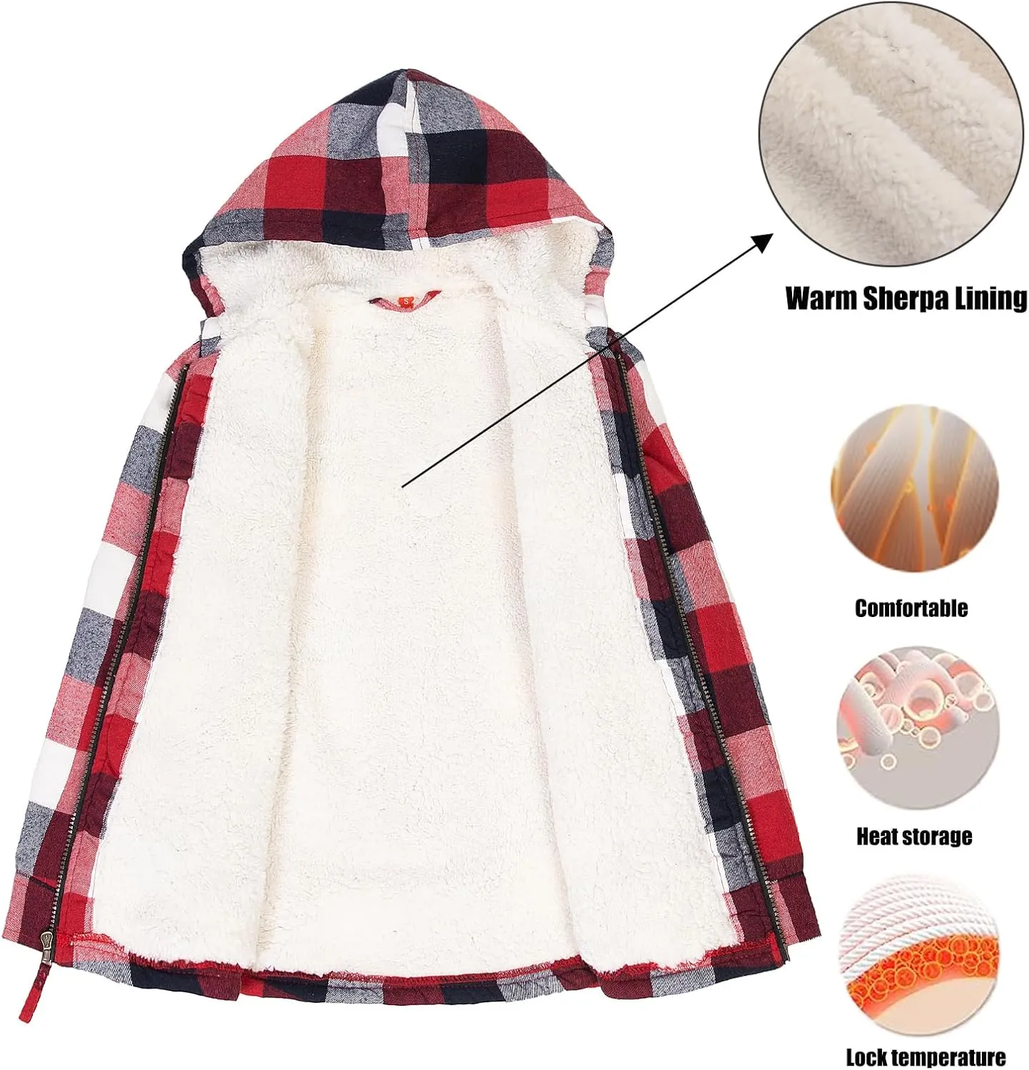 ThCreasa Boys Plaid Flannel Jackets Sherpa Lined Zip Up Long Sleeve Warm Flannel Shirt with Hood
