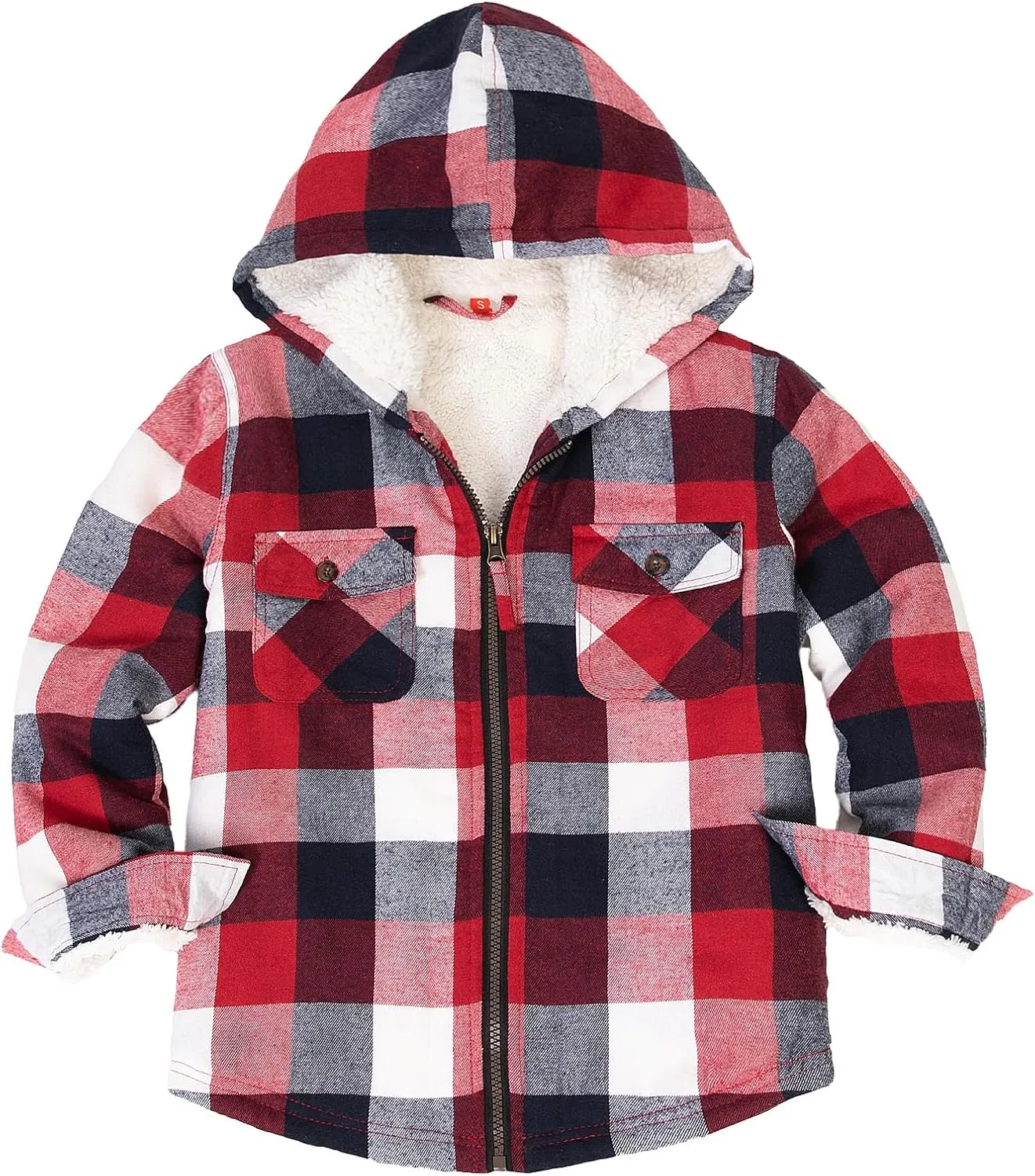 ThCreasa Boys Plaid Flannel Jackets Sherpa Lined Zip Up Long Sleeve Warm Flannel Shirt with Hood