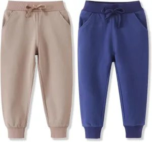 Toddler Boys Jogger Pants Boy Cotton Drawstring Elastic Waist Sweatpants Joggers 2 Pack Set 2-7T