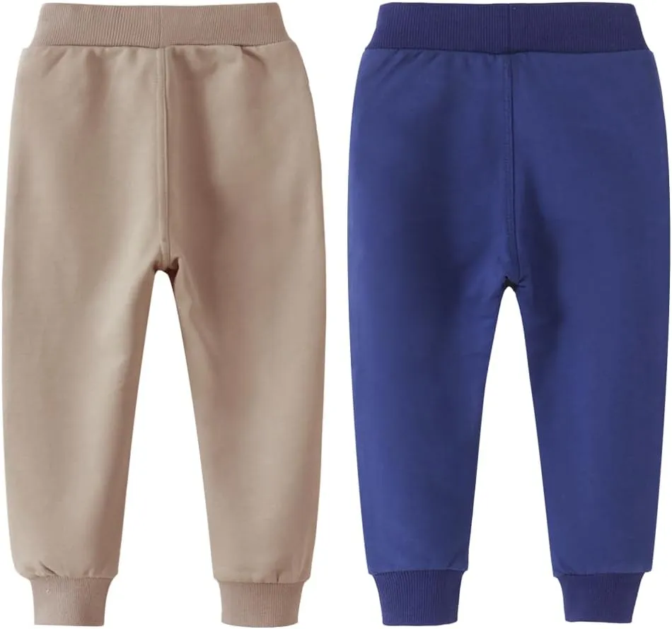 Toddler Boys Jogger Pants Boy Cotton Drawstring Elastic Waist Sweatpants Joggers 2 Pack Set 2-7T