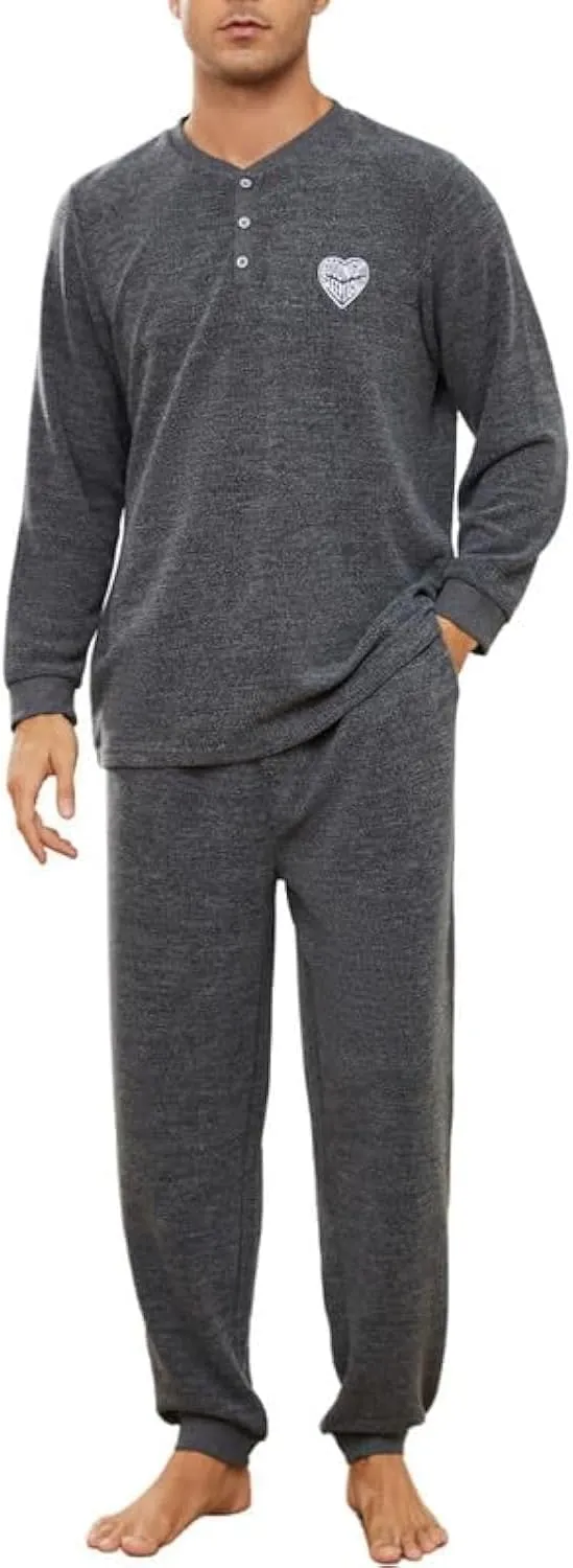 U2SKIIN Mens Henley Collar Pajama Set Long Sleeve Pajamas for Men loungewear Casual Sleepwear Pjs Set