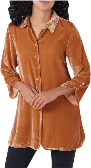 Velour Long Shirt for Women Fashion Long Sleeve Velvet Shirt Blazer Button Down Tunic Tops Slouchy Lapel Soft Blouse