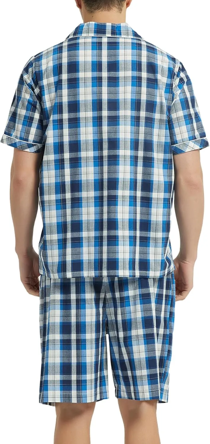 Vulcanodon Mens Cotton Pajama Set Short Sleeve, Button Down Pajama Set for Men Lightweight Men's Sleepwear