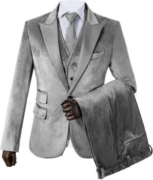 Wemaliyzd Men's 3 Piece Velvet Official Blazer Single Breasted Vest Pants
