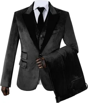 Wemaliyzd Men's 3 Piece Velvet Official Blazer Single Breasted Vest Pants