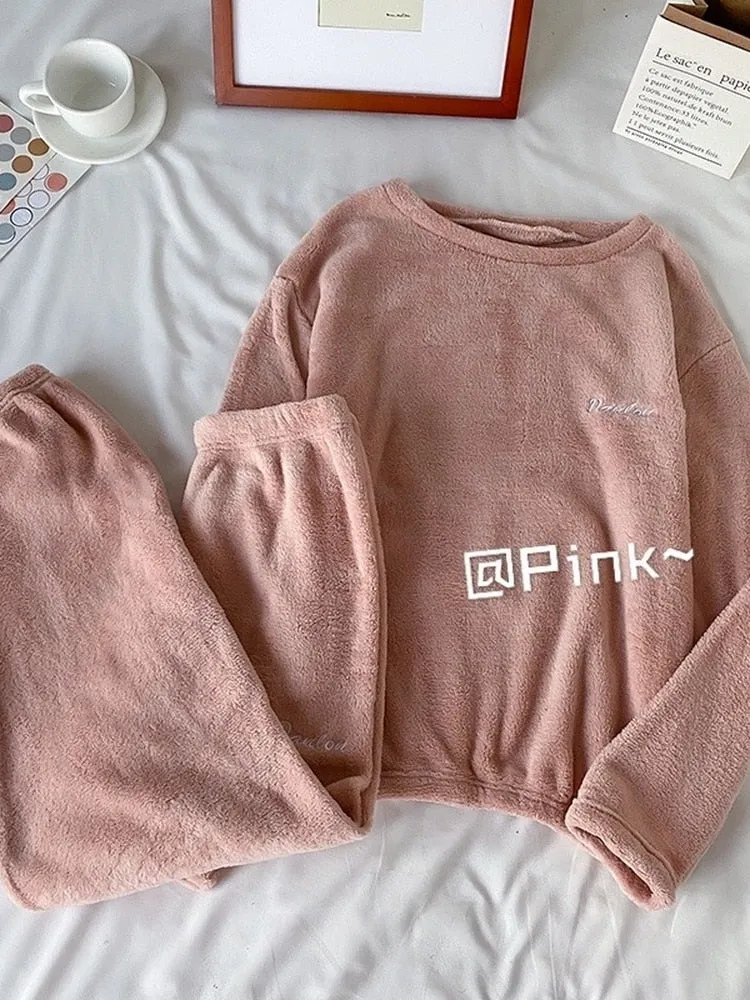 Winter Pajamas Sets For Women Sleepwear Homes Clothing Pajama Home Wear Womens Pyjamas Set Velvet Pants Nightwear Thick Warm
